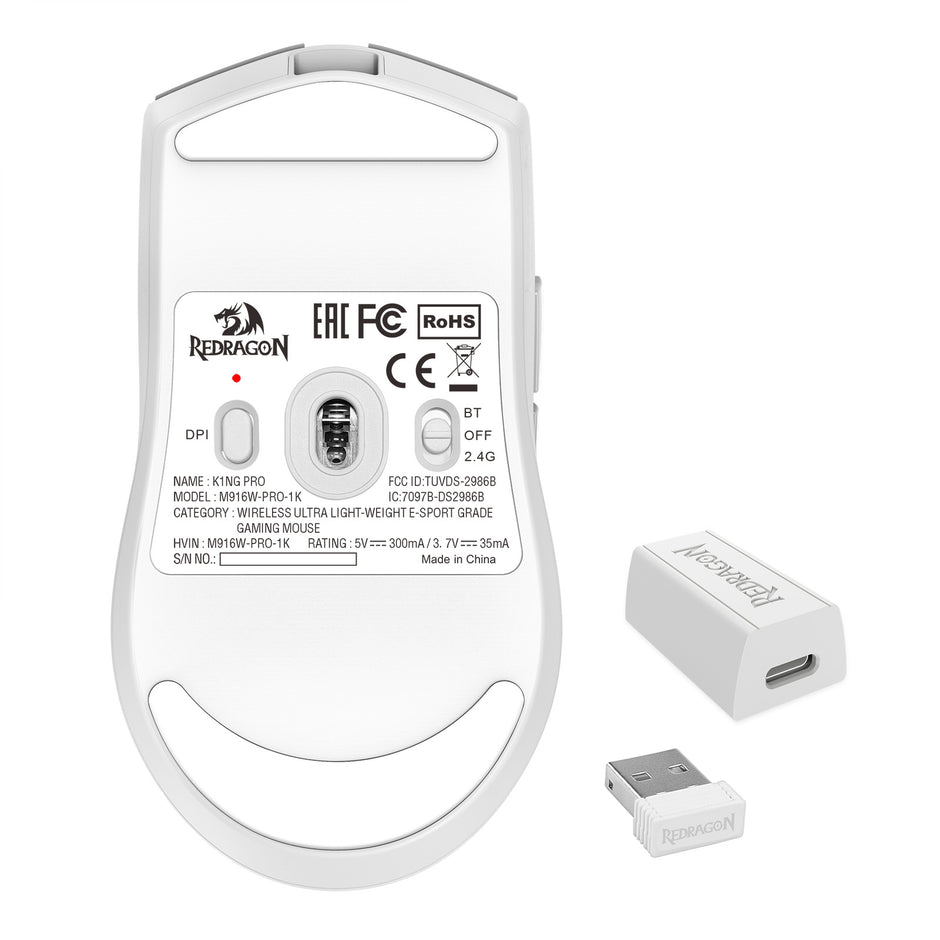 Mouse Sem Fio Redragon King Pro Wireless Rgb Branco M916wpro