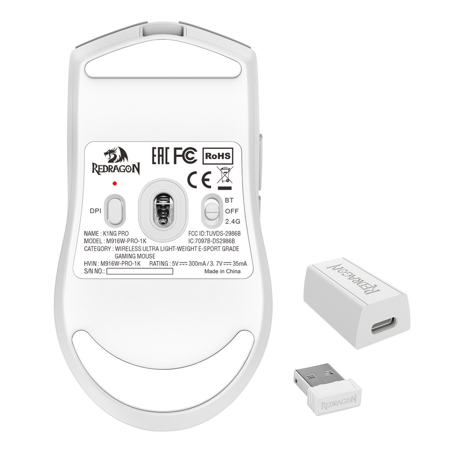 Mouse Sem Fio Redragon King Pro Wireless Rgb Branco M916wpro