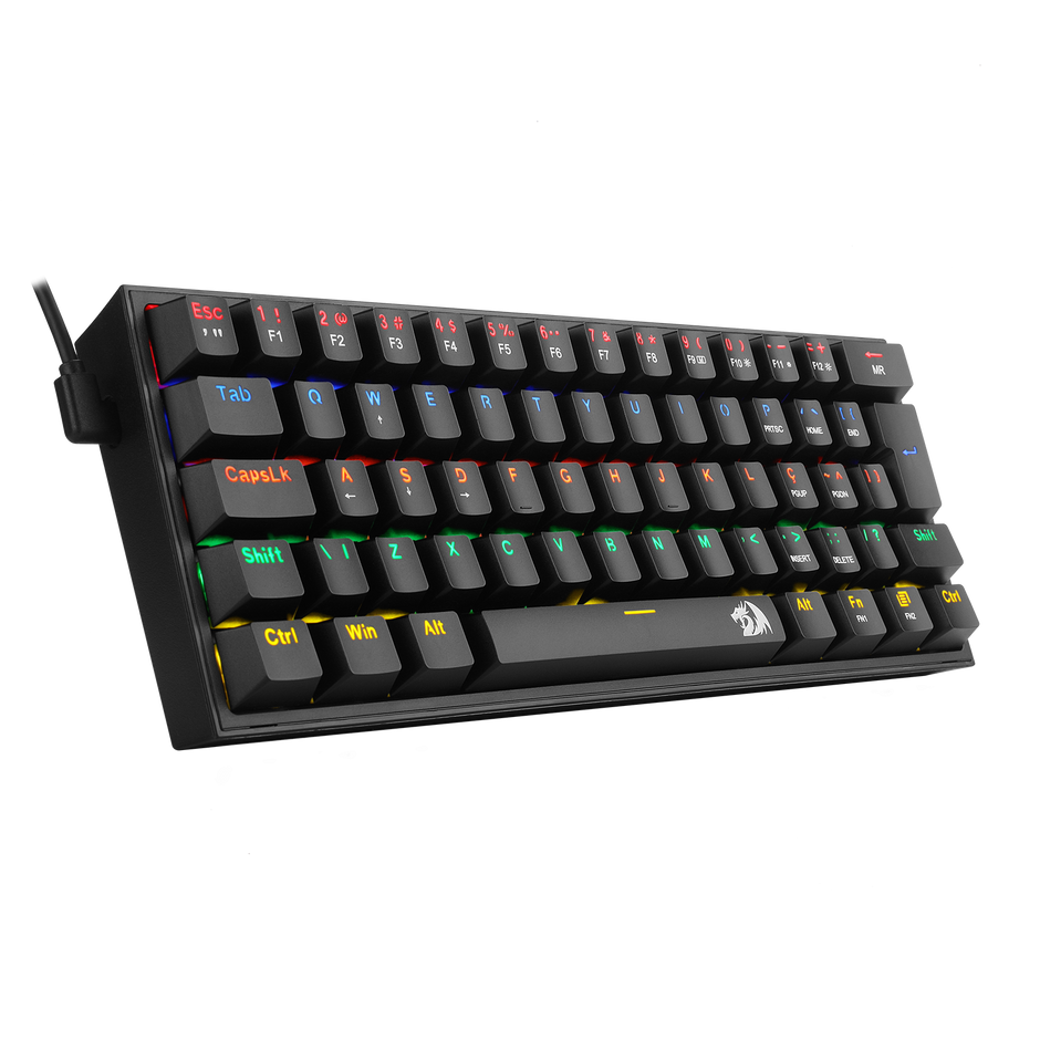Teclado Mecânico Redragon Fizz Preto Rainbow Switch Brown Marrom PT-BR ABNT2 — foto 2