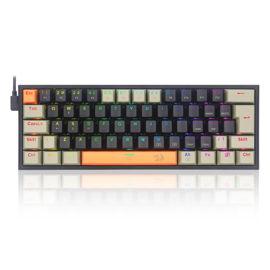 Teclado Mecânico Gamer Redragon Fizz RGB Laranja Preto e Cinza Switch Brown Marr — foto 1