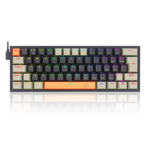 Teclado Mecânico Gamer Redragon Fizz RGB Laranja Preto e Cinza Switch Brown Marr — foto 1