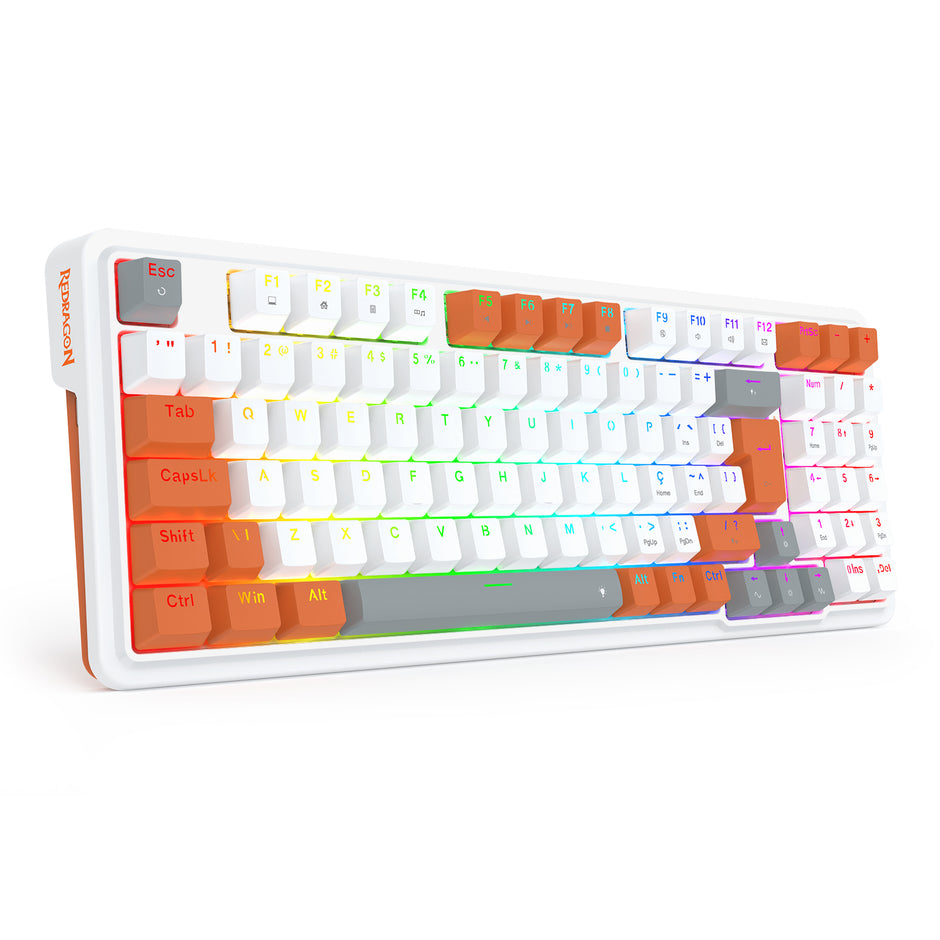 Teclado Redragon Gloria Branco e Laranja RGB Mecânico compacto com Switch Red — foto 2