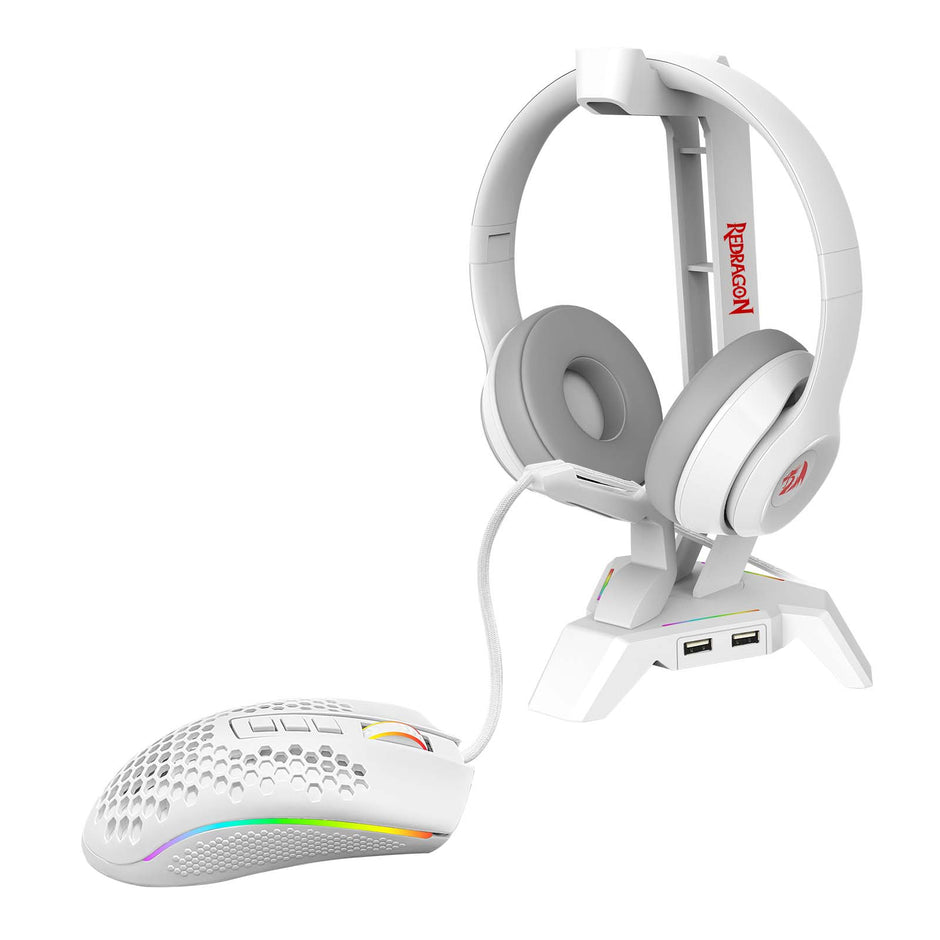 Suporte para headset com mouse Bungee e Hub Redragon Scepter Elite Branco — foto 4