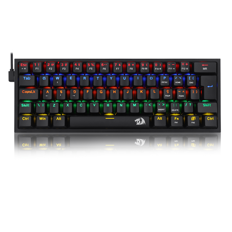 Teclado Mecânico Redragon Fizz Preto Rainbow Switch Brown Marrom PT-BR ABNT2 — foto 1