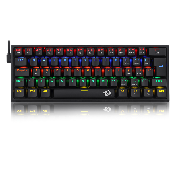 Teclado Mecânico Redragon Fizz Preto Rainbow Switch Brown Marrom PT-BR ABNT2 — foto 1