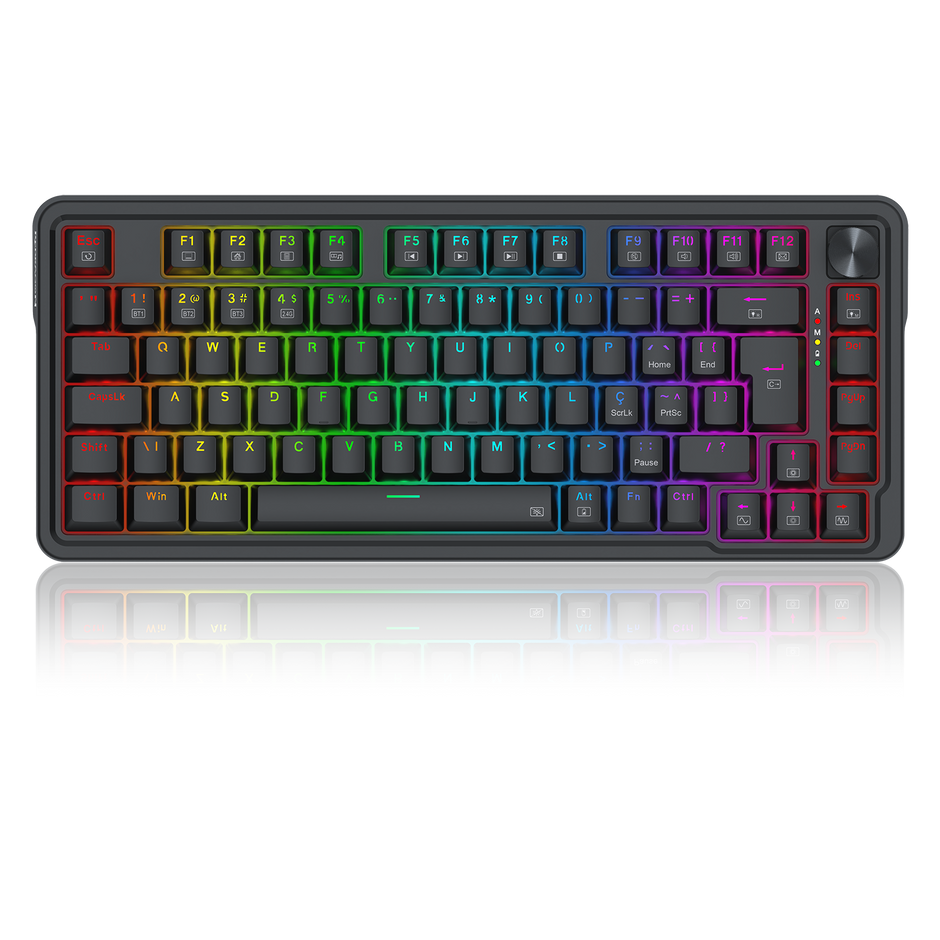 Teclado Gamer Redragon Ucal Pro RGB Preto 75% Switch Marrom com Knob de Volume — foto 1