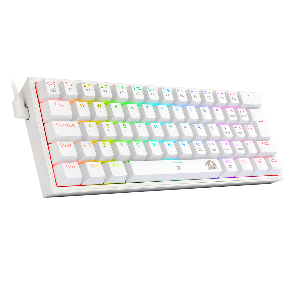 Teclado Mecânico Gamer Redragon Fizz K617 RGB Branco Switch Brown ABNT2