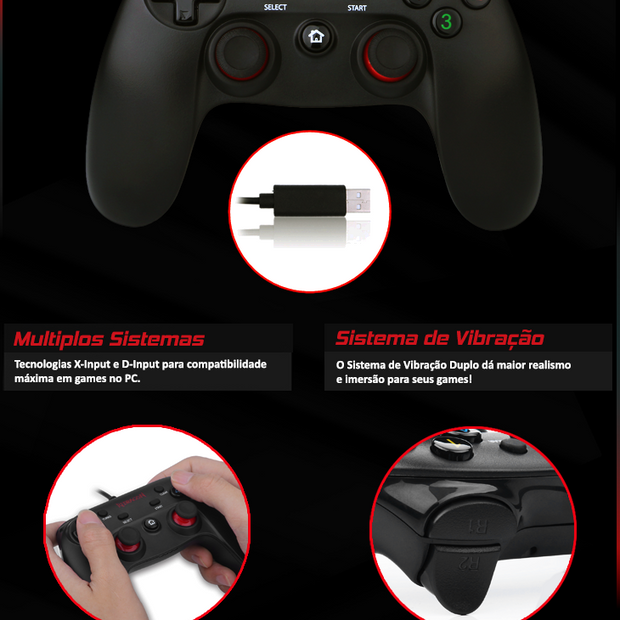 Controle Joystick Redragon Saturn G807 Preto
