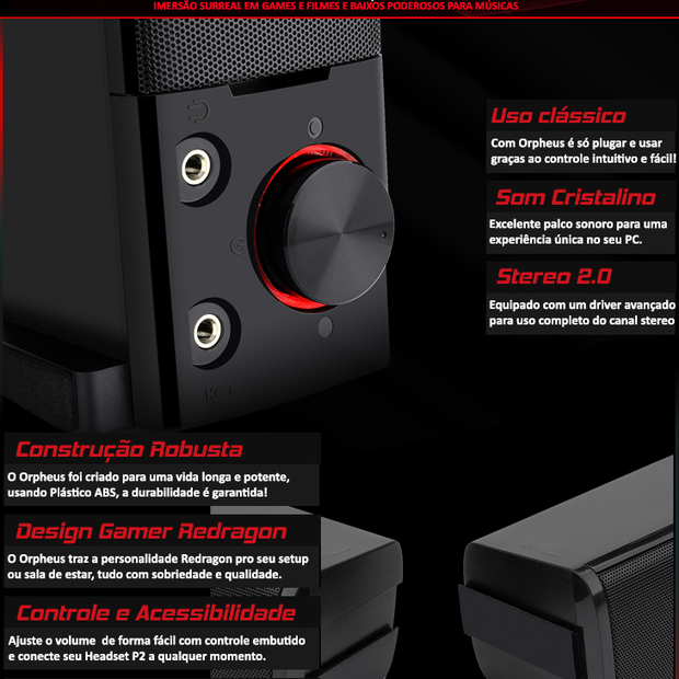Redragon GS550 ORPHEUS PC Gaming Speakers, 2.0 canais estéreo desktop computador barra de som com tamanho compacto manob