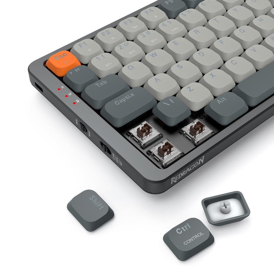 Teclado Redragon Azure Wireless Bt Sw Brown K652gg-rgb-pro Cinza Inglês Internacional - RGB - Cinza - Inglês internacion